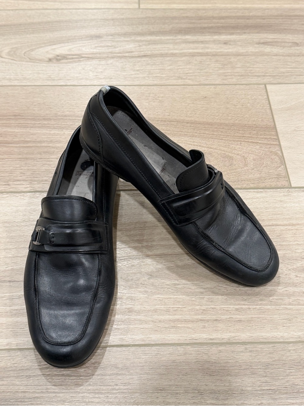 Salvatore Ferragamo World Men Black Leather Gancini Strap Loafers 23979 Size 12D